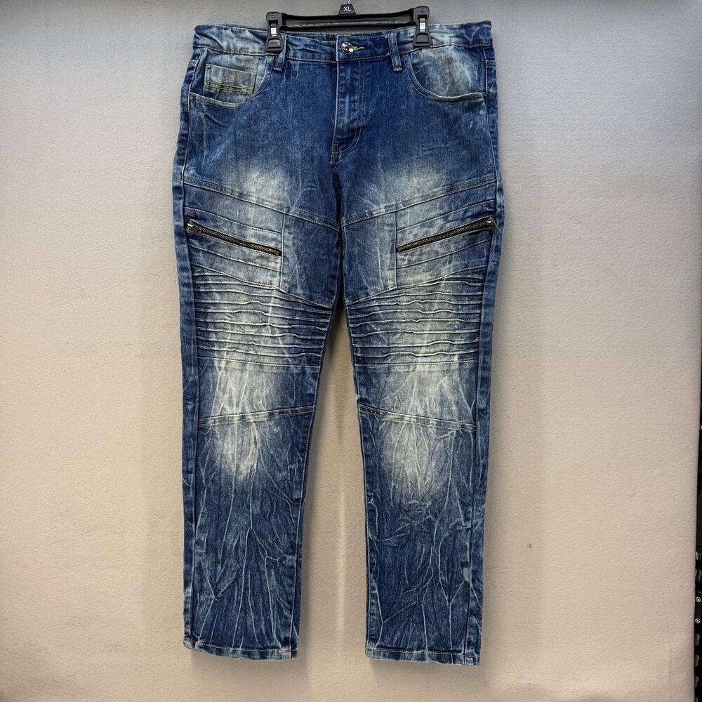 Southpole Jeans Men's 34x30 Blue Skinny Y2K Moto Jeans RARE